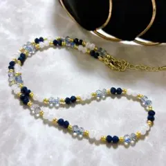 ビーズネックレス　ネイビー　3色展開