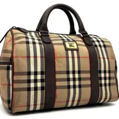 美品 バーバリー ミニボストン ロゴプレート ノバチェック ホースロゴ ベージュ