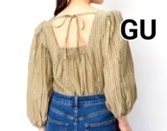 GU チェックスクエアネック バックリボンブラウス 7分袖のサムネイル