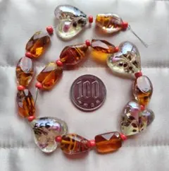 オレンジ色系ガラスビーズ 一連セット