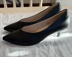 PLST ポインテッドトゥ ローヒールパンプス23.5