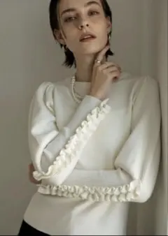 Re:EDIT MEISM ビジューxフリルスリーブニットトップス