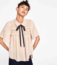 【ZARA】 シフォンブラウス　リボン付き