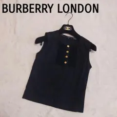 美品☆バーバリーロンドン フリルノバチェックノースリーブカットソー 黒 M相当