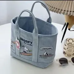 【新品未使用】スヌーピー キャンバスバッグ ランチバッグ 野球柄　新品　デニム