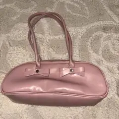 ピンク リボン付き ショルダーバッグ ボストン型 韓国ファッション