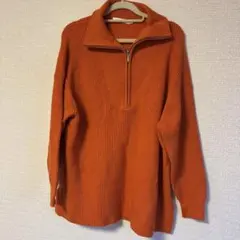 アメリカンホリック　オレンジ ハイネック セーター ジッパー付き　ジップニット