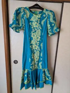 フラダンス用ドレス Mサイズ 青と黄の花柄