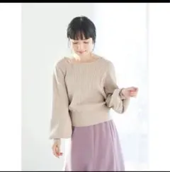 earth スクエアネック　ケーブルニット　ブラウン　ニット　スクエア　春服