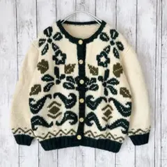 レトロ ニット カーディガン 金ボタン 古着 昭和 ヴィンテージ ハンドニット