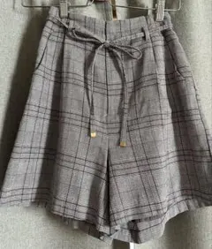 グレー系チェック ワイドショートパンツ