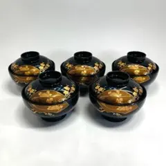 会津塗 天然木加工品 秋草蒔絵 蓋付きお吸物椀揃 5客 美品 】 - メルカリ