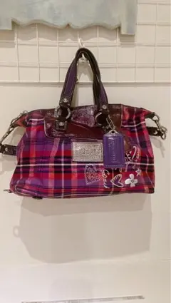 COACH Poppy チェック柄トートバッグ　ポピー　タータン 極美品 COACH コーチ ポピー トートバッグ poppy チェック柄 ピンク