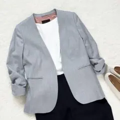 トゥモローランド ノーカラージャケット 高級イタリア生地 グレー 春夏 きれいめ