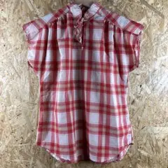 半袖 シャツ レディース チェック 赤 古着 平成 y2k ギャル ファッション