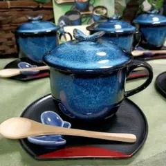 未使用品　古織　織部　蝶　茶碗蒸し容器／バラエティー　5客セット