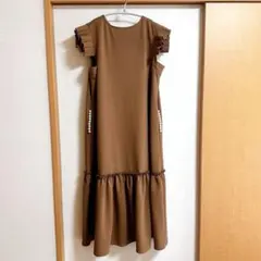 【 deux amour 】 茶色　パール　フリル　ロング　ワンピースのサムネイル