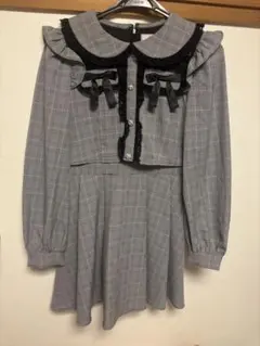 AnkRouge グレー系チェック 長袖ミニワンピース