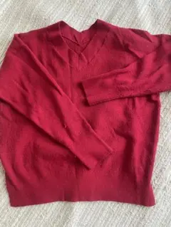 Simplicite 赤 Vネック 長袖ニットセーター