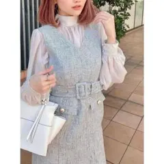 新品 eimy istoire シンプルツイードミニベルトワンピースS