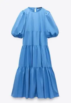 【タグ付き】zara ポプリンパネルワンピース Sブルー　水色