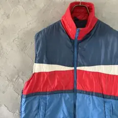 80s ヴィンテージ　ベスト　マルチカラー　フルジップ　古着　レトロ　L VT1