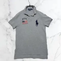 【人気】ラルフローレン アメリカ USA国旗 ポロシャツ 星条旗 グレー