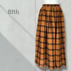 【フィフス】ロングスカート チェック柄 ゴムウエスト オレンジ ブラウン