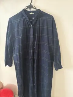 studio CLIP ネイビー チェック柄 シャツワンピース Fサイズ