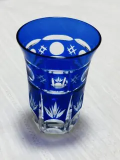江戸切子 お猪口 ぐい呑み 青色 伝統工芸品　ハンドカット