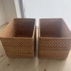 無印良品 重なるラタン長方形バスケット・大バスケット 2個セット