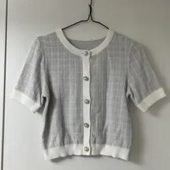 GUバイカラーカーディガン　半袖　チェック