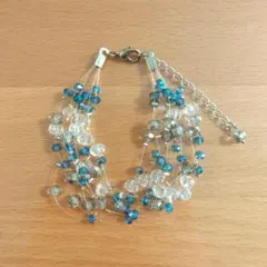 9連カットビーズのブレスレット　ブルー　クリア　グレー
