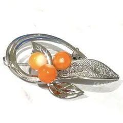 ブローチ　サンゴ　宝石　3個　ジュエリー　アクセサリー　花