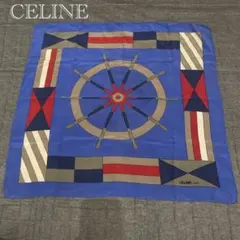 CELINE セリーヌ 大判 スカーフ 舵輪 ロゴ ヴィンテージ