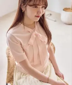 ビス　リボン付き半袖ニットプルオーバー/イージーケアのサムネイル