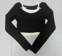 GRL 重ね着風カットソー　 ブラック✕ホワイト　ショート丈