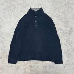Eddie Bauer ニット ヘンリーネック 紺 メンズ M CC46