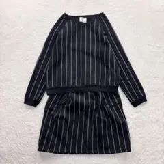 トッコクローゼット/M相当/黒/ストライプ/スカートセットアップ/裏起毛/秋冬