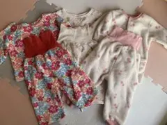 【80サイズ】３点セット　花柄 クマ柄 ふわふわ　さくらんぼ　ボタン