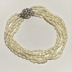 本真珠 淡水パール 6連 ブレスレット SILVER