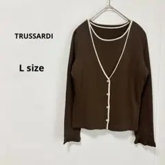 トラサルディ　アンサンブル　L ブラウン　配色　キュプラ混　フリルスリーブのサムネイル