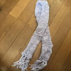 薄紫 ニットマフラー 編み込みデザイン