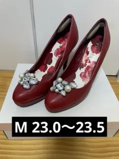 No.608【美品】rienda ビジュー付きパンプス レッドのサムネイル
