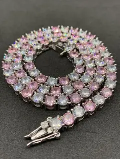 お洒落！ ピンク ホワイト Wカラー ジルコニア テニスチェーン ネックレス