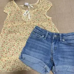 110 女の子　チュニック　デニムショートパンツセット　2点セット　まとめ売り