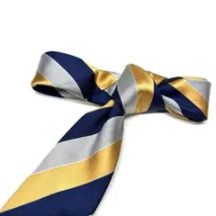 【ネクタイ祭り】LES MUES／ネイビー×イエロー×シルバー／ストライプ