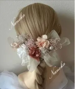 銀箔付♪ピンク×ホワイト髪飾り♪ドライフラワー♪成人式♪結婚式♪卒業式♪和玉