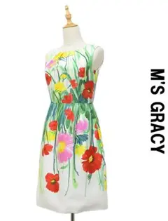 美品✨エムズグレイシー ワンピース 花柄 リボン パフスリーブ バラ 38