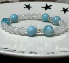 ラリマー苺型のリボンブレスレット